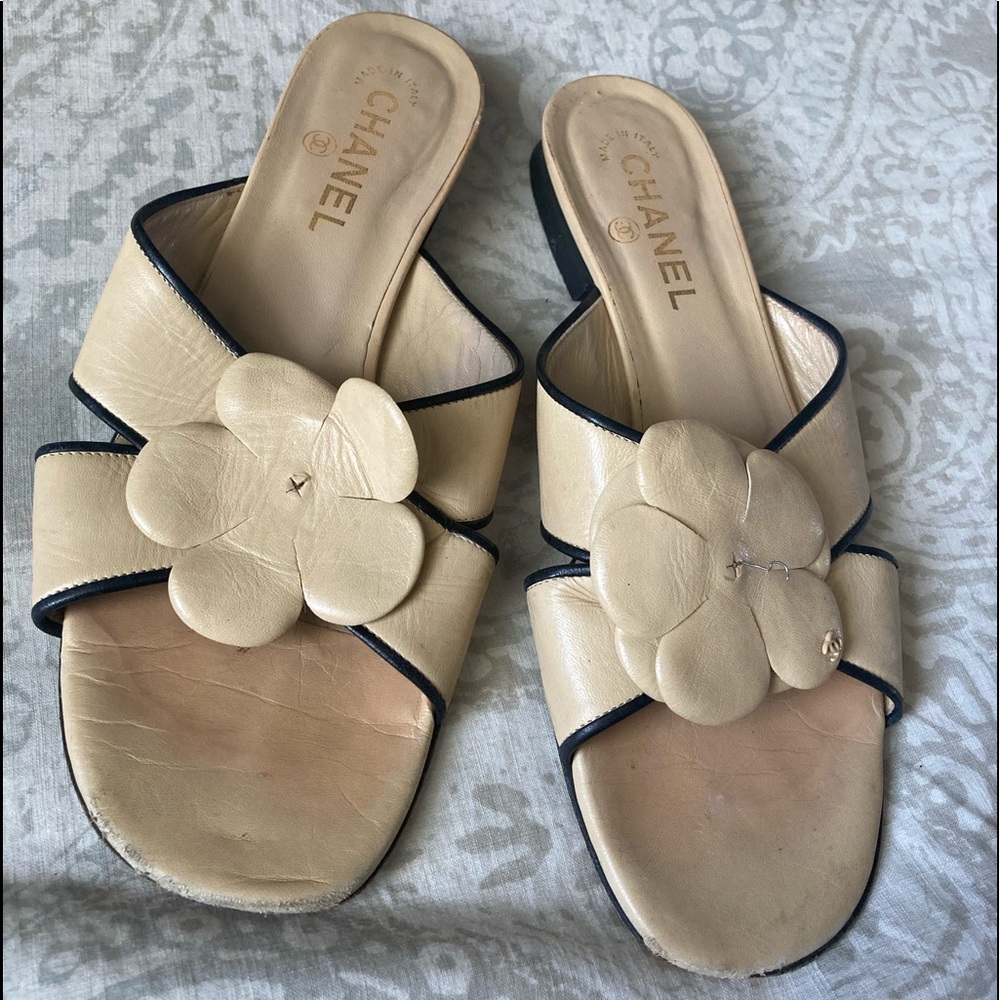 Chanel CC camellia sandals